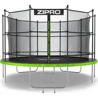 Zipro Trampoline Jump Pro IN | 12FT Ø 374 cm | Trampoline de jardin Trampoline pour enfants Kit complet avec filet intérieur, échelle et housse de protection, extérieur, vert