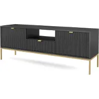 Selsey Vellore - Buffet TV noir avec façades cannelées et pieds métalliques dorés, 154 cm