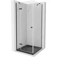 Mexen Roma cabine de douche avec porte battante 90 x 90 cm, Transparent, Noir + receveur de douche Flat, Noir - 854-090-090-70-00-4070B