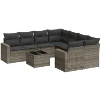 vidaXL Ensemble de salon de jardin 9 pièces avec coussins Gris Poly rotin