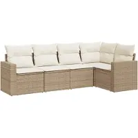 vidaXL Ensemble de salon de jardin 5 pièces avec coussins Beige Poly Rattan