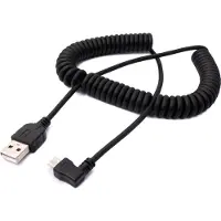 System-S Câble USB 2.0 200 cm type A mâle vers micro B mâle spiralé en angle en noir