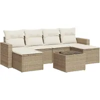 vidaXL Ensemble de salon de jardin 7 pièces avec coussins Beige Poly Rattan
