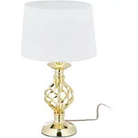 Relaxdays Lampe de table moderne , lampe de chevet tactile, intensité réglable sur 3 niveaux, lampe de table E14 élégante, H x P 43,5 x 25 cm, doré/blanc