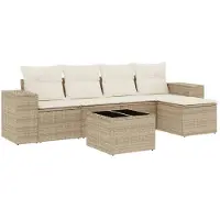 vidaXL ensemble de salon de jardin 6 pièces avec coussins Beige Poly Rattan