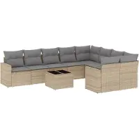 vidaXL Ensemble de salon de jardin 10 pièces avec coussins Beige Poly Rattan
