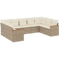 vidaXL Ensemble de salon de jardin 9 pièces avec coussins beige Poly rotin