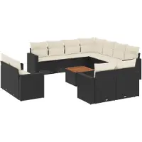 vidaXL Ensemble de 12 canapés de jardin avec coussins noir poly rotin
