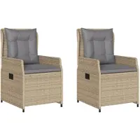 vidaXL Fauteuil de jardin 2 pcs. Réglable Beige Poly Rattan