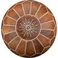 Poufs&Pillows Pouf marocain en cuir véritable - Cognac brun - fait main - livré rempli - Ottoman Pouf repose-pieds
