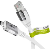 Goobay 74176 Câble Ethernet USB-C 3.1 vers RJ45, 2 m, 2 m, blanc - connecte un routeur, un modem ou un switch réseau au port USB-C d'un ordinateur portable, d'une tablette ou d'un smartphone