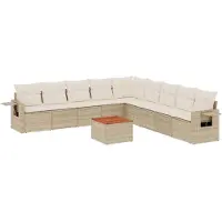vidaXL Ensemble de salon de jardin 10 pièces avec coussins Beige Poly Rattan