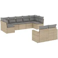 vidaXL Ensemble de salon de jardin 9 pièces avec coussins beige Poly rotin