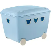 BranQ Bear Box Coffre à jouets avec couvercle et roulettes Coffre de rangement Ours 55L bleu