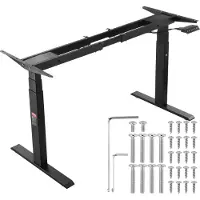 Vevor Bâti de bureau avec double moteur, hauteur réglable 65-129 cm et longueur 110-178 cm, bâti de table électrique, base de poste de travail ergonomique, 3 positions (cadre noir uniquement)