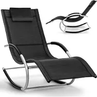Tillvex Chaise longue Relax noir Chaise longue de jardin | Chaise longue résistante aux intempéries | Chaise longue à bascule charge 150 kg | Chaise longue respirante