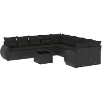vidaXL Ensemble de salon de jardin 11 pièces avec coussins noir poly rotin