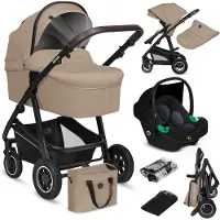 Lionelo Bianka 3in1 Poussette, Porte-auto, Siège Auto, Pliable, Travel System Dossier réglable 360o Roues Rembourrage, Capote XXL-Beige
