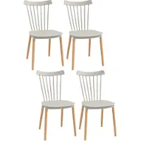 HOMCOM Lot de 4 chaises de salle à manger, chaises de cuisine, style scandinave, dossier haut, assise en polypropylène, pieds en hêtre, pour salon, chambre, cuisine, bureau, gris