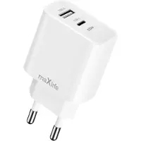 MaXlife , adaptateur secteur Dual Ports USB et USB-C Power Delivery 20W, blanc