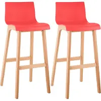 CLP Lot de 2 tabourets de bar Hover avec assise en plastique et piètement à quatre pieds en hêtre naturel rouge