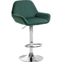 CLP Tabouret de bar Braga, revêtement en velours, structure métallique, réglable en hauteur et pivotant, structure vert foncé, couleur noire