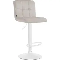 CLP Tabouret de bar , revêtement en velours, réglable en hauteur, pivotant, avec dossier | Couleur : crème, structure : blanc