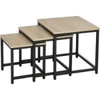 HOMCOM Table basse, set de 3 tables d'appoint, table de salon avec cadre en acier, table basse au design industriel, table basse, table de salon avec aspect bois, naturel