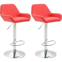 CLP Lot de 2 tabourets de bar Braga en similicuir, pivotants et réglables en hauteur, couleur rouge, structure chromée