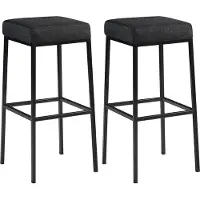CLP Lot de 2 tabourets de bar « Montréal » : assises et structures rembourrées en tissu, avec repose-pieds, assises bleues, structure noire