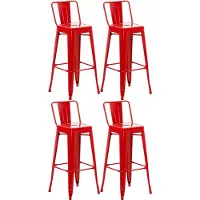 CLP Ensemble de 4 tabourets de bar , style industriel "Mason", avec dossier, couleur rouge