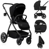 Lionelo poussette combinée Meril 2en1 nacelle jusqu'à 9 kg, 0-48 mois jusqu'à 22 kg, roues tout terrain 360°, suspension intégrale, capote XXL - Black