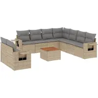 vidaXL Ensemble de salon de jardin 10 pièces avec coussins Beige Poly Rattan