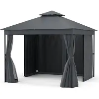 Blumfeldt Mondo Dual Tonnelle 3x3 - Double Toit & Moustiquaires, Armature Métallique Résistante, Rideaux Inclus, Tonnelle de Jardin Extérieur, Facile à Assembler, Gris Foncé