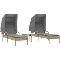 vidaXL Bain de soleil 2 places avec toit et table Beige Poly Rattan
