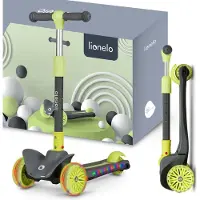Lionelo Timmy, trottinette à trois roues, capacité de charge élevée : 50 kg, éclairage LED des roues et du cadre - Vert Lime
