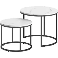 Leobert Table basse ronde Valora 2 places en marbre et pieds noirs - Ensemble de table aspect marbre avec pieds noirs