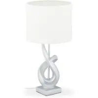 Relaxdays Lampe de table au design moderne et élégant, abat-jour en tissu, culot E27, lampe design H x P : 50 x 25 cm, argent/blanc