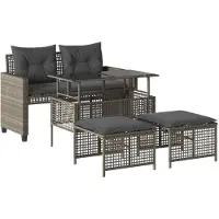 vidaXL Ensemble de salon de jardin 4 pièces avec coussins gris clair Poly rotin verre
