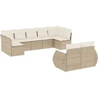 vidaXL Ensemble de salon de jardin 9 pièces avec coussins beige Poly rotin