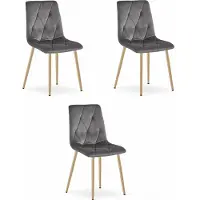 Leobert Chaises Valora LIBRA en velours gris foncé, pieds en bois, lot de 3 | Lot de 3 chaises grises avec structure en bois