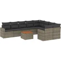 vidaXL Ensemble de salon de jardin 10 pièces avec coussins Gris Poly Rattan