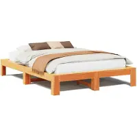 vidaXL Lit en bois massif, sans matelas, en pin brun ciré 160x200