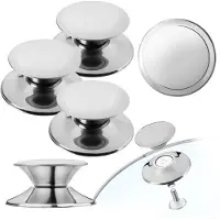 Kadax Poignée pour couvercle de casserole "Salerno", Poignée pour couvercle de casserole en plastique et acier inoxydable, 3 pièces, argent