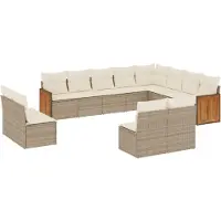 vidaXL Ensemble de 12 canapés de jardin avec coussins Beige Poly Rattan