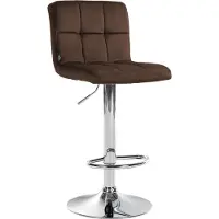CLP Tabouret de bar Peru, revêtement en velours, hauteur réglable, pivotant, avec dossier, couleur marron, piètement chromé