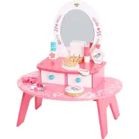 Tooky Toy Coiffeuse de maquillage en bois rose avec miroir