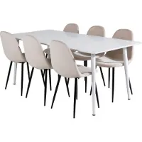 Ebuy24 Polar180X90WHWH ensemble table, table blanc et 6 Polar chaises Velours beige.