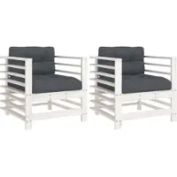 vidaXL Chaises de jardin avec coussins 2 pcs. Blanc Pin massif