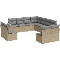 vidaXL Ensemble de salon de jardin 11 pièces avec coussins Beige Poly Rattan